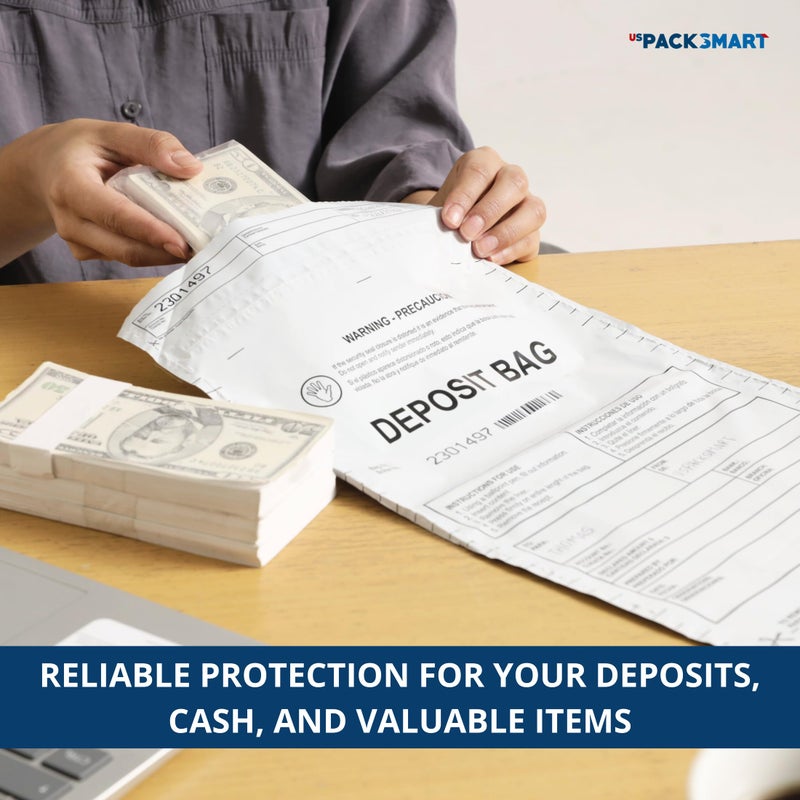 US PACK SMART Opaque Plastic Deposit Bags 9"x12" | Secure Bank Deposits, Cash Handling or Safe Currency Transportation | Sequential Barcodes | Tamper-Evident | Tear-Off Receipt for Security | 100-Pack - Image 4